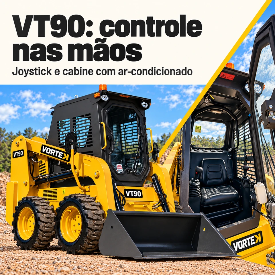VT90: controle nas mãos. Joystick e cabine com ar-condicionado. Conhecer a VT90.